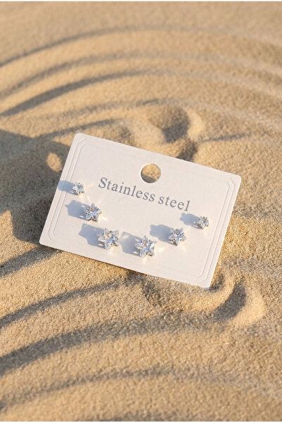 LYKOS Steel Silver Color Zircon Stone Star Model Women's Earring Set