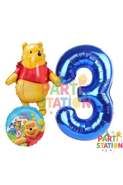 Parti Station Winnie the Pooh Themed 3 Year Old Dark Blue Foil Number Balloon...