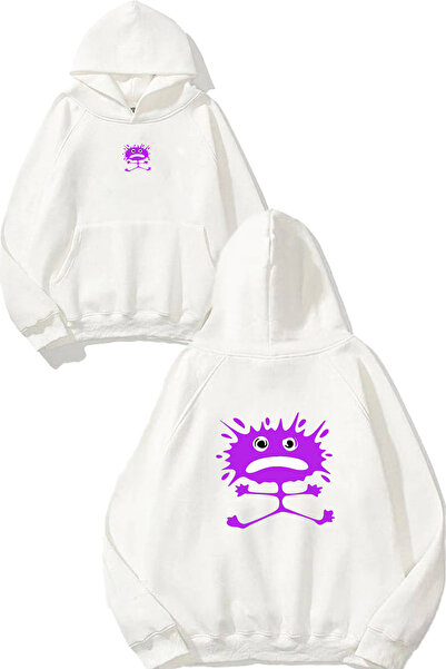 VSRN Hanorac alb supradimensionat cu glugă, cu imprimeu Pink Creature Design