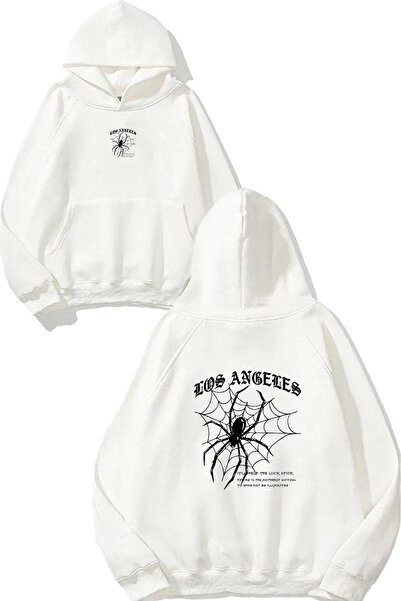 VSRN Hanorac alb supradimensionat cu glugă, cu imprimeu Los Angeles Spider De...