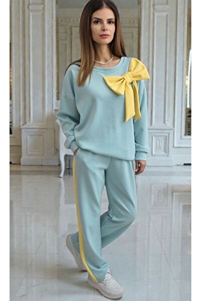 GLAMSI Casual blouse and pants set with appliquéd bow