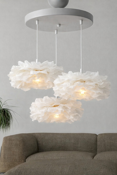 Luxora Beyaz Çiçek Tasarım 3’lü Sarkıt Avize