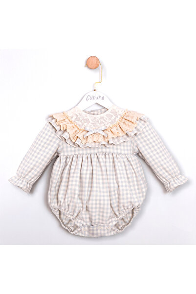 Coolimino Ruffled Collar Baby Girl Jumpsuit with Checked Details