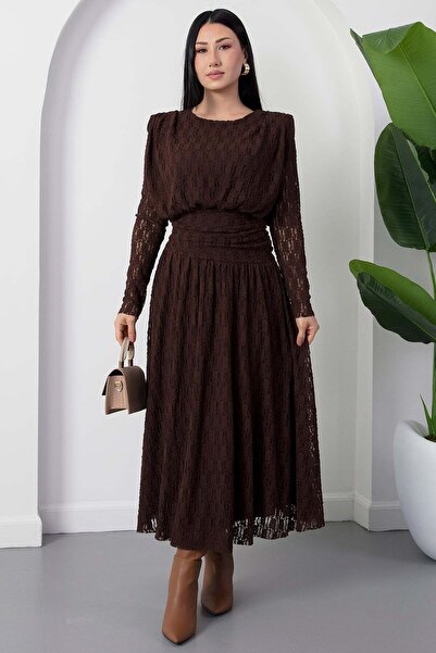 PULLIMM Crew Neck Corseted Lace Dress Dks1401