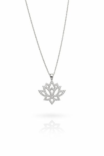 Siminkari Işıltılı Lotus Çiçeği Kolye 925 Gümüş Rodyumlu Zirkon Taşlı Enerji ...