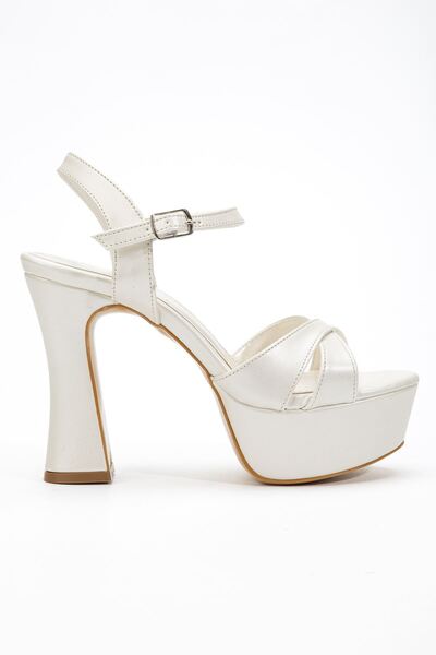 Hayalimdeki Ayakkabı Women's White Leather Open-Back Platform Heeled Evening ...