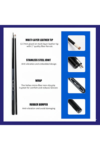 YALLA HomeGym 2-Piece Professional Fiberglass Graphite Billiard Pool Cue Stick – 58″ Cue, 13mm Tip