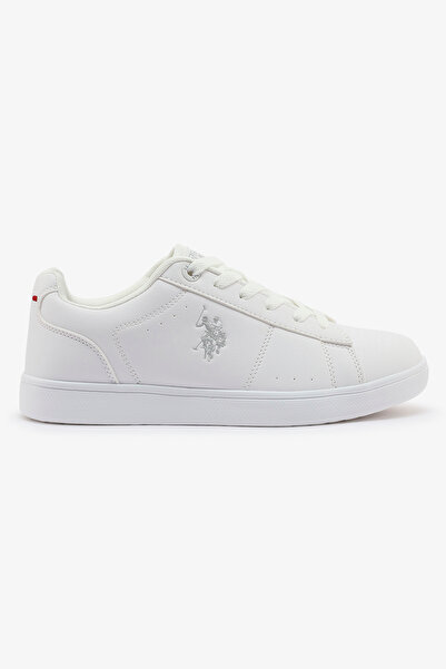 U.S. Polo Assn. حذاء رياضي نسائي أبيض منخفض الرقبة - راحة، مناسب للارتداء طوا...