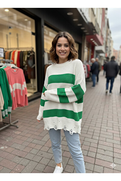 VıoShıne Pulover oversize tricot cu dungi cu gât turnu de damă