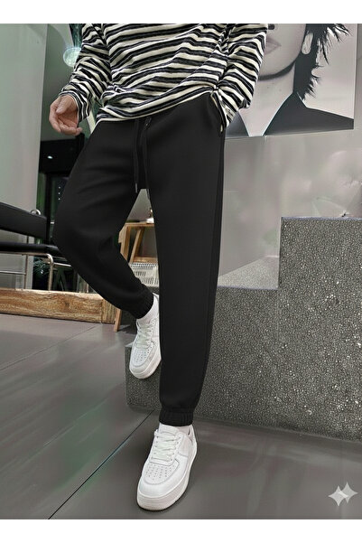 Modivibe Men's Black Sweatpants with Elastic Cuffs Oversize