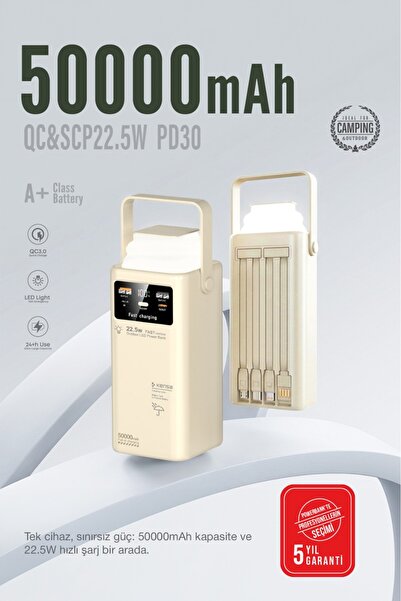 Kensa 50.000 mAh Outdoor LED Işıklı Hızlı Şarj Powerbank – USB-C & Çoklu Ciha...