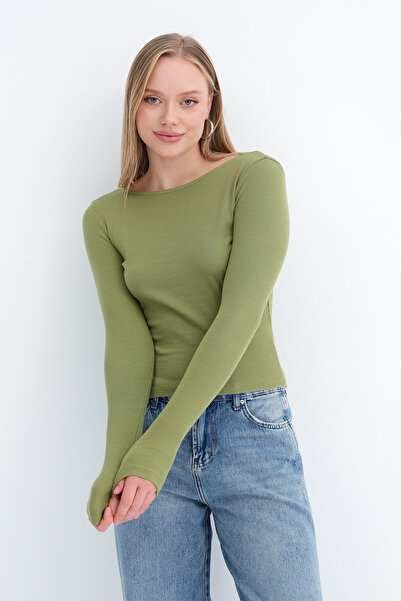 Addax Crew Neck Ribbed Blouse B1856