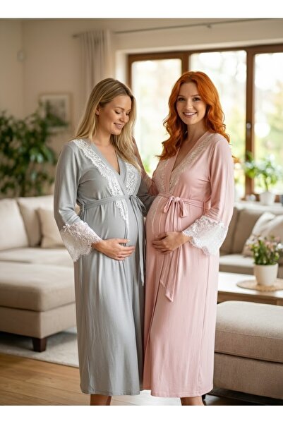 Lohusa Homewear Noul sezon, pudră, dantelă elegantă, design special, rochie d...