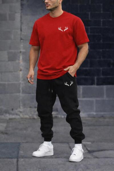 zeag طقم تي شيرت رياضي مطبوع عليه DEER HOONS للرجال