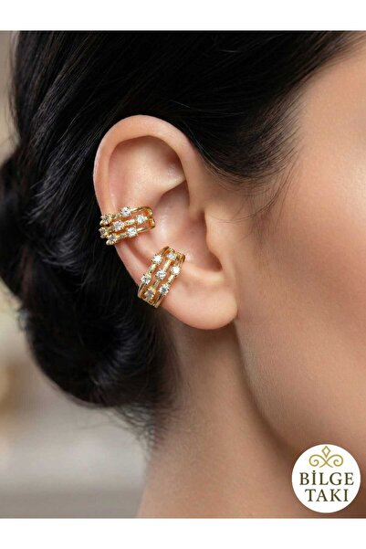 Bilge Takı Vip Gold Color Cartilage Compression Earrings, Zircon Stone Xuping...