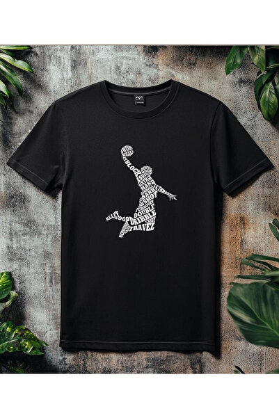 ASELİNDA تي شيرت كاجوال بأكمام قصيرة وياقة دائرية مطبوع عليه حروف كرة السلة ل...