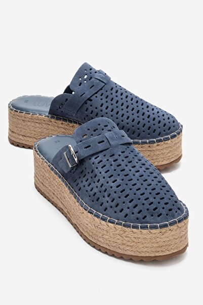 LuviShoes Louis Denim Blue Suede Genuine Leather Closed Toe Straw Wedge Sole ...