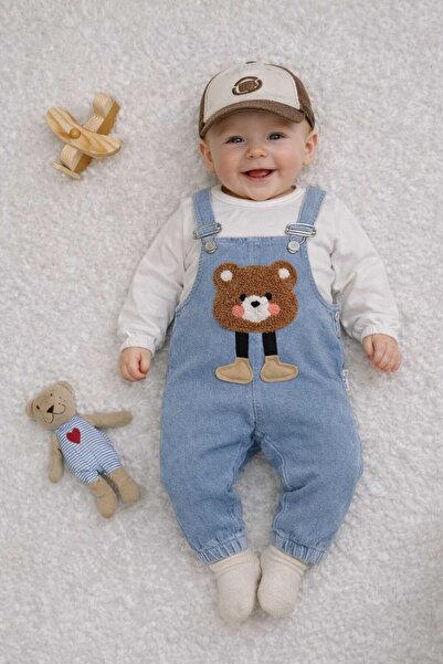Baby Buu Ayıcık Nakışlı Denim Kotlu Erkek Bebek Salopet Tulum Bahçivan 6-9Ay,...