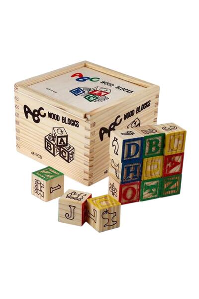 OEM Set 27 Cuburi Din Lemn Cu Litere, Cifre Si Imagini Educative