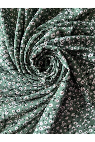 ELNA KUMAŞ Adaçayı Yeşili Papatya Desenli Viskon Kumaş – Hafif, Akışkan ve Do...