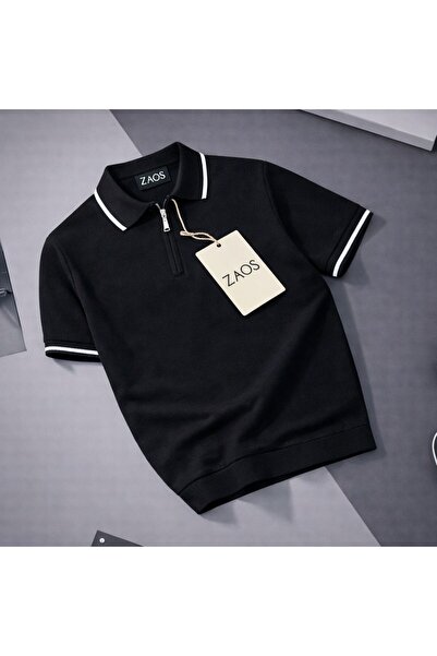 zs zaos fashion Ανδρικό πλεκτό μπλουζάκι poloyaka με μισό φερμουάρ, κανονική ...