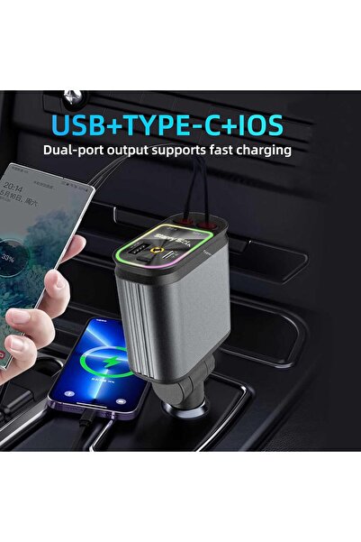 Generic Starry Sky 4-in-1 Car Charger with LED Projector, USB-C Quick Charging, Retractable Cable, Purple Am