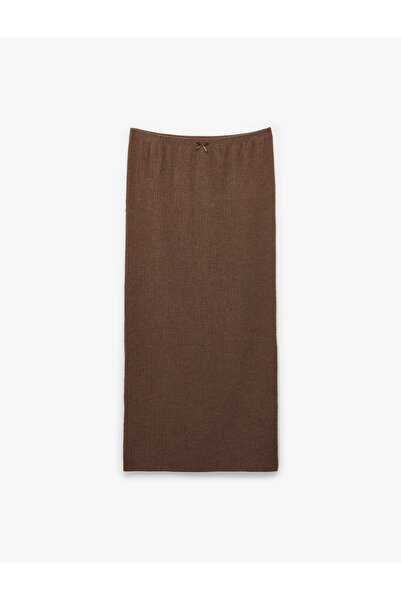 Koton Bürümcük Fabric Slim Fit Midi Skirt with Bow Detail