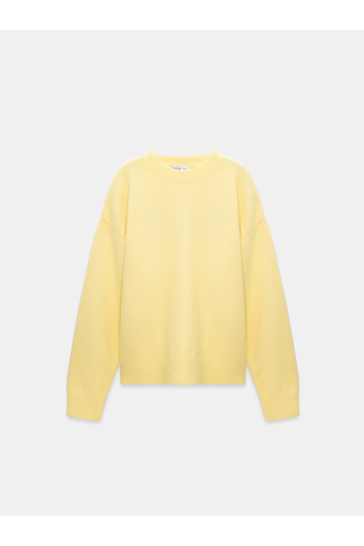 Dilvin 10640 Crew Neck Soft Textured Sweater-Yellow