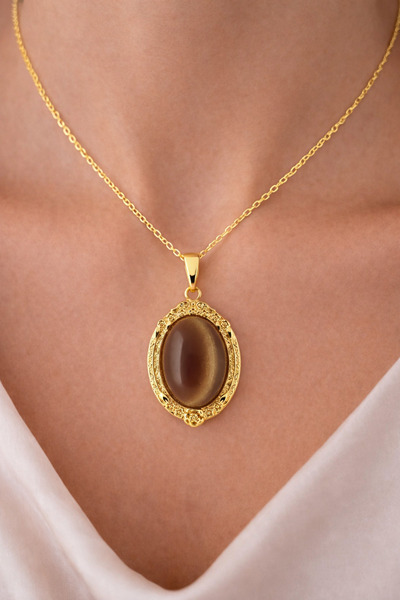 Shemora Doğal Taşlı Çelik Kolye Ucu