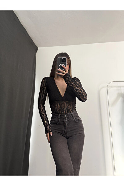 nona butik Body din dantelă Storm - Negru