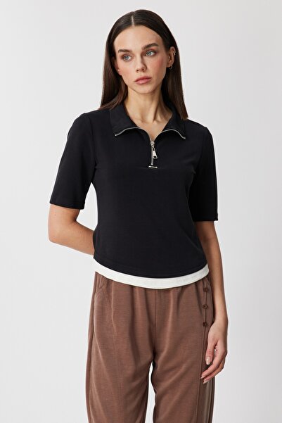 ON TRİKO Κοντομάνικο μπλουζάκι με φερμουάρ στο λαιμό 76305