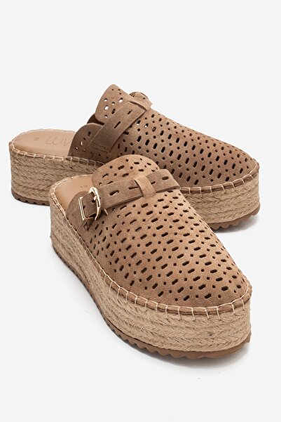 LuviShoes Louis Toprak Suede Genuine Leather Closed Toe Straw Wedge Sole Slip...