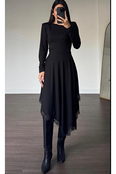 ODA asimetrik kesim dantel detaylı elbise