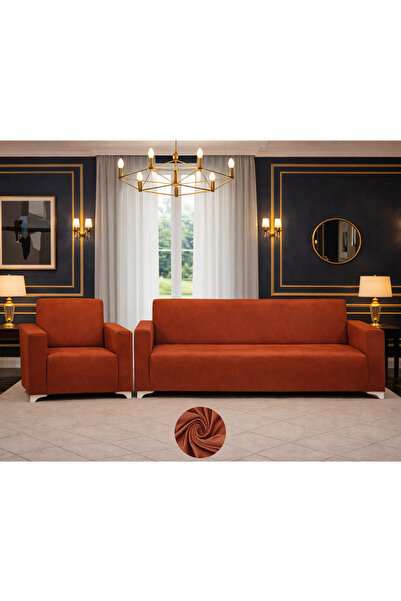 Akbal Home İtalyan Süet 3lü + Tek Kişilik Klasik Koltuk Örtüsü Lastikli Tüm G...