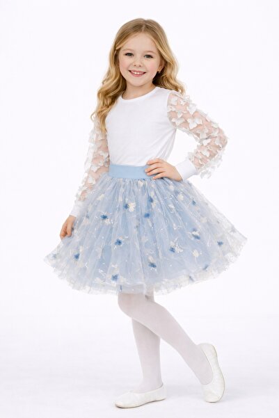 Nacar 23 Nisan 29 Ekim Gösteri Kıyafeti Kız Çocuk Çiçek Detaylı Tüllü Etek Ta...