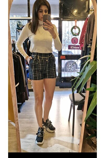 Minası Butik ZİNCİR KEMERLİ TÜVİT ŞORT LACİVERT