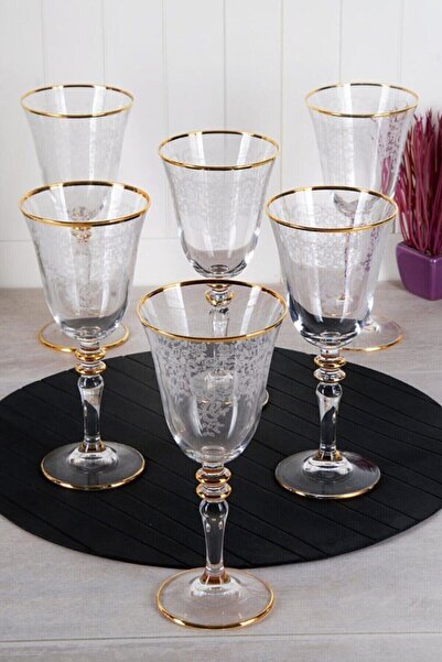 P H Panayır Home Luxury Lace Gold Gilded Stem Set for 6, Coffee Side, Water G...