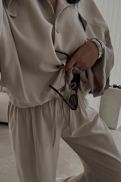 ELVAN TOLON Set cămașă și pantaloni confortabili bej