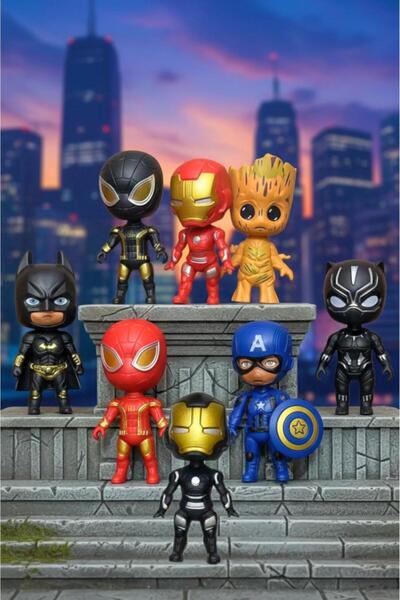 YILDIRIM OYUNCAK 8 Adet Mini Süper Kahraman Figür Set Batman Örümcek Adam Min...