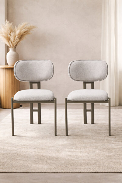 Atolye Casa Muriz Serisi 2 Adet Beyaz Polyester Kumaş Yemek Odası Sandalyesi ...