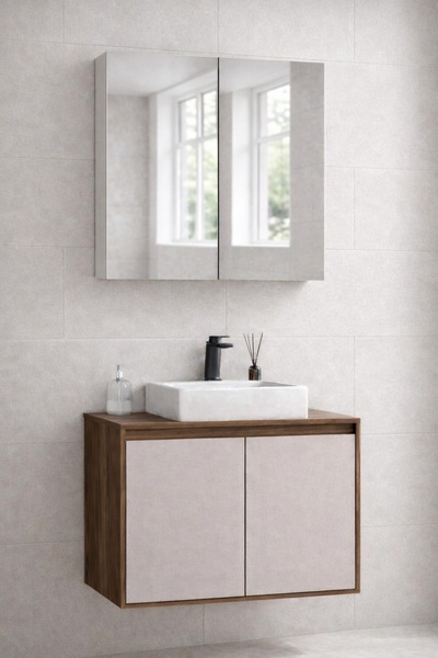 Gold Ban-yom LİORA 80 CEVİZ-LATTE MDF Banyo Mobilyası Seti