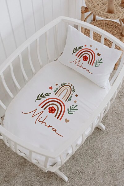 Lilabio İsme Özel %100 Pamuk lastikli Park Yatak Çarşaf Seti (60x120) Dallı G...