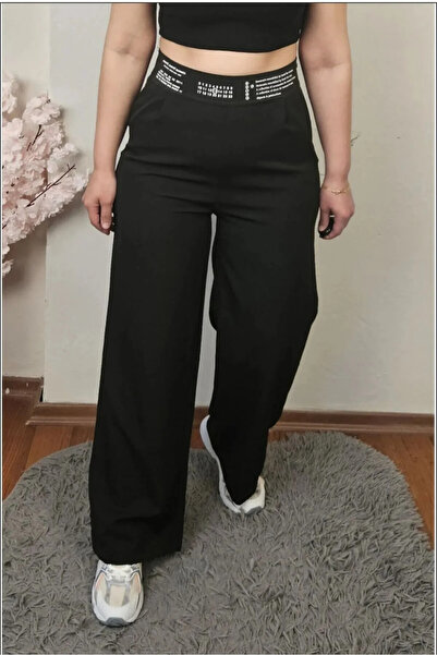 GAMZE ALPTEKİN Παντελόνι Palazzo από ύφασμα εισαγωγής με ελαστική μέση και φε...