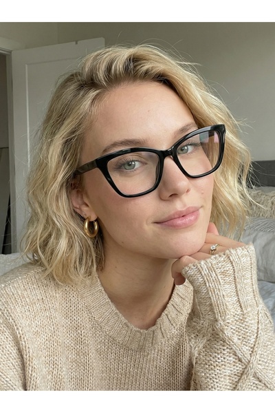VEGA EYEWEAR Hedin Black Cat Eye Cornered Slanted Popular Pinterest Model Blu...