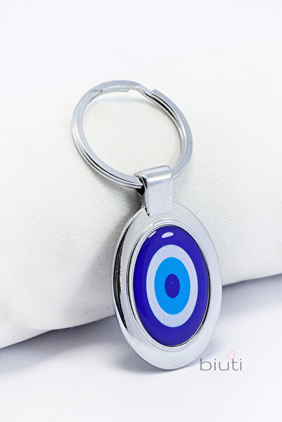 biuti Breloc metalic cu o singură față, cu mărgele albastre, breloc cadou cu ...