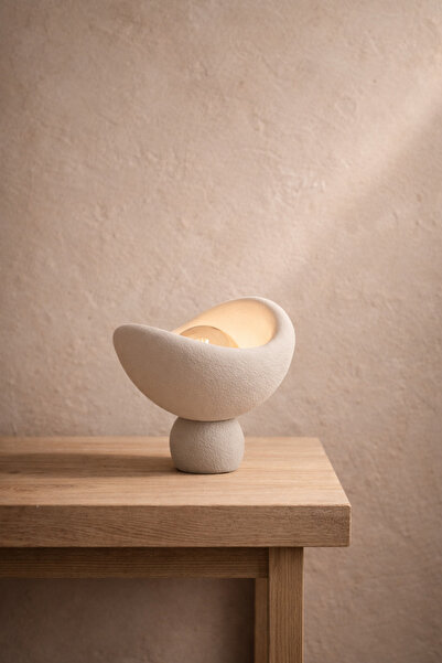 Trezon Luna Tasarım Masa Lambası Gri Bronz Detaylı Abajur Loş Amber Işık, Rus...