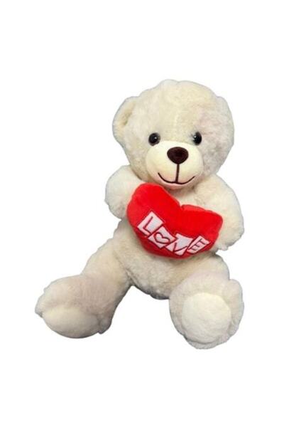 OEM Plush Bear with Heart, Gray-Cream, 30 cm