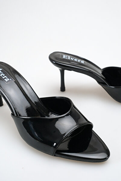 MALENTA Papuci cu toc pentru femei, din piele lacuită neagră, cu vârf ascuțit...