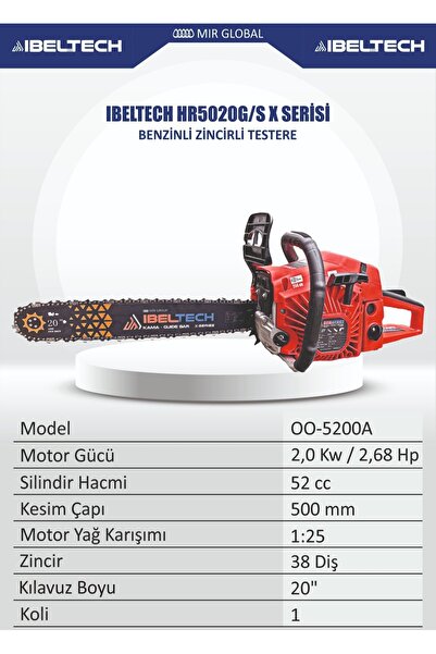 İBELTECH HR5200X SERİSİ 5200Cc 2.5 HP BENZİNLİ ZİNCİRLİ TESTERE