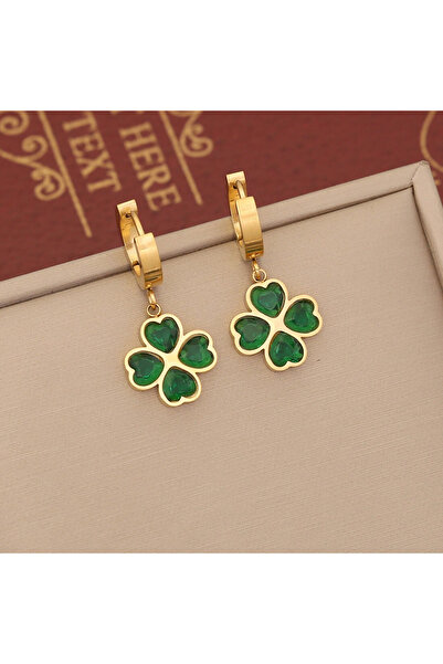 Ilinaa Cercei din oțel inoxidabil placat cu aur de 18K, Trifoi